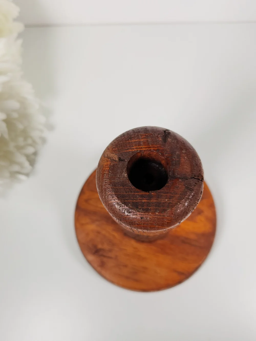 Antique Hand Turned Chunky Wood Candlestick Holder |  Rustic | Primitive Decor